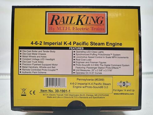M.T.H. Electric Trains MTH RAILKING PRR 4-6-2 Imperial K-4 Pacific STEAM Engine O Gauge 30-1901-1 in Kuwait