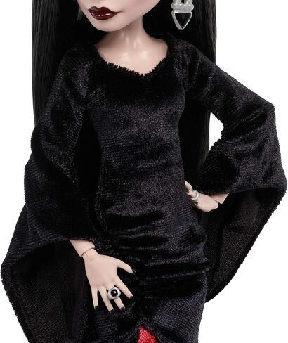 Monster High x Wednesday Doll, Morticia Addams Collectible in Black and Crimson Velvet Dress with Jewelry, Show-Inspired Heels and Doll Stand in Kuwait