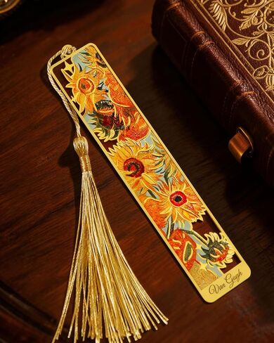 4 Pieces Metal Bookmarks with Tassel, Golden Hollow Bookmark Van Gogh Monet Oil Painting Theme Book Marker for Book Lovers Writers Readers Children Teens Men Women Adults in Kuwait
