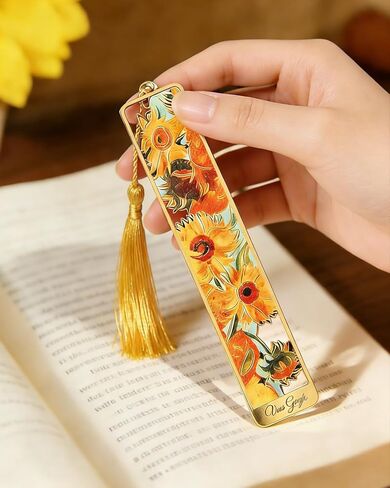 4 Pieces Metal Bookmarks with Tassel, Golden Hollow Bookmark Van Gogh Monet Oil Painting Theme Book Marker for Book Lovers Writers Readers Children Teens Men Women Adults in Kuwait