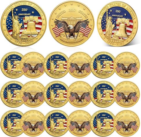 Kenning 10 Pcs 250th Anniversary Commemorative Coins in Capsule USA Challenge Coin Golden American Flag & Liberty Bell Collectible Coin Durable Merchandise for Display Celebration Gift Idea in Kuwait