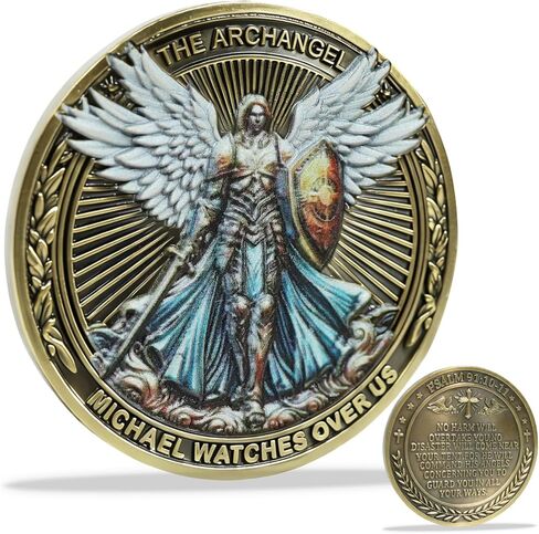 The Archangel Michael Watches Over Us Psalm 91:10-11 Christian Challenge Coin, Inspirational Religious Catholic Gifts for Men, Confirmation Gifts for Him Son Friends Husband in Kuwait