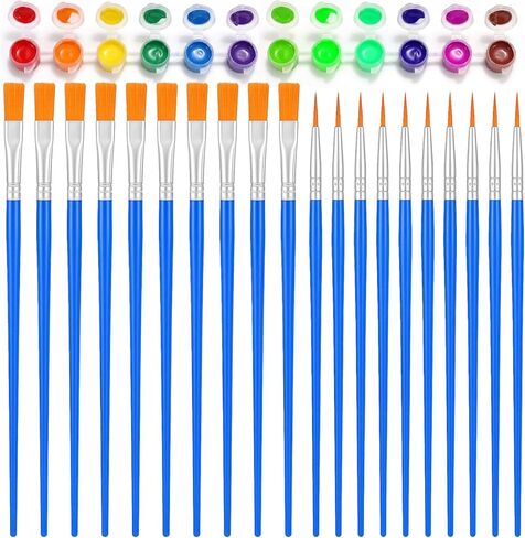 Nogeqi 6 Strips 36 Pots Paint Containers with Lids, Empty Paint Pots, Mini Painting Containers with 20 Pieces Painting Brushes, Arts Crafts Supplies for Classrooms Schools Painting Art 5 Ml/0.17 O in Kuwait