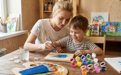Nogeqi 6 Strips 36 Pots Paint Containers with Lids, Empty Paint Pots, Mini Painting Containers with 20 Pieces Painting Brushes, Arts Crafts Supplies for Classrooms Schools Painting Art 5 Ml/0.17 O in Kuwait