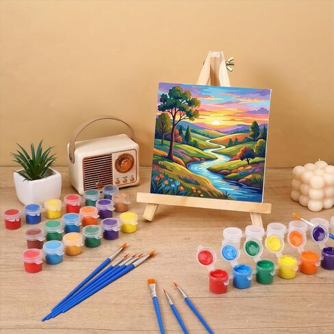 Nogeqi 6 Strips 36 Pots Paint Containers with Lids, Empty Paint Pots, Mini Painting Containers with 20 Pieces Painting Brushes, Arts Crafts Supplies for Classrooms Schools Painting Art 5 Ml/0.17 O in Kuwait