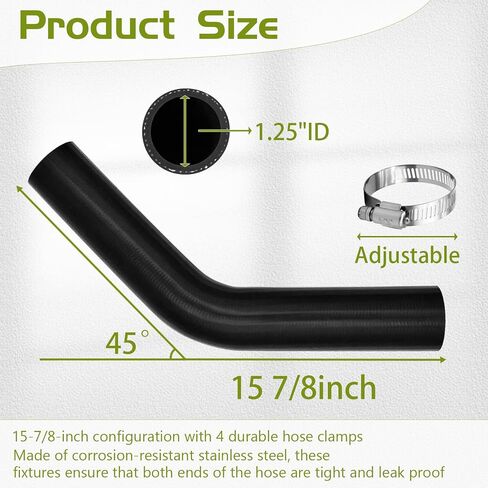 1 1/4" ID Gasoline Fuel Filler Neck Hose (45 Degree) with 4 Clamps - 15 7/8" Length Gas Tank Hose Replacement in Kuwait