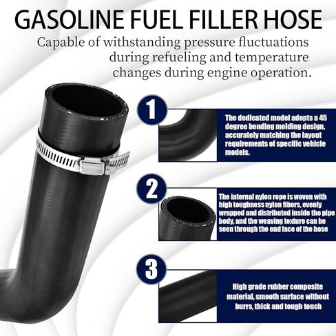 Gasoline Fuel Filler Neck Hose with 4 Clamps- 45 degree, 2" ID 15 7/8" Long- 2 inches Inside Diameter, Reinforced Gas tank filler hose （1pc） in Kuwait