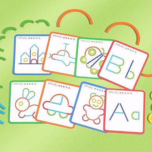 120-Piece Wooden Pattern Blocks Set with Sticks and Rings - Montessori Shape Puzzles for 3-8 Year Olds, Ideal Educational Toy for Preschool and Kindergarten Kids in Kuwait