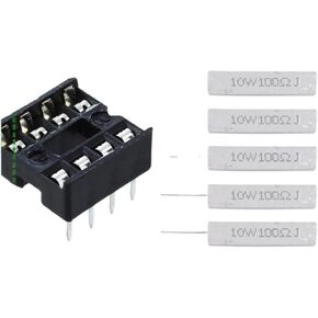 ABIK-5 Pcs 10W Watt 100 Ohm 5% Axial Wirewound Cement Resistors & 10 Pcs 8 Pin DIP IC Sockets Adaptor Solder Type Socket in Kuwait