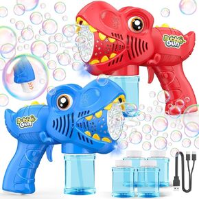 Bubble Machine Gun Kids Toys 2 Pack Rechargeable Bubble Guns with 4 Solutions Bubbles for Kids Toddlers Maker Blower Easter Basket Stuffers Dinosaur Outdoor Toys Valentines Boys Girls in Kuwait