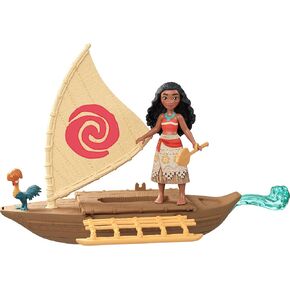 Mattel Disney Toys, Moana Small Doll & Floating Boat Playset with Heihei Rooster Figure, Wave Launcher & 2 Accessories, Inspired by Movie in Kuwait