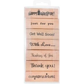 Wood Rubber Stamp Set, 7 Pcs Happy Birthday, Thank You, with Love, Merry Christmas, Handmade Sentiments, Vintage Floral Butterfly Designs for DIY Card Making, Scrapbooking, Gift Wrapping in Kuwait