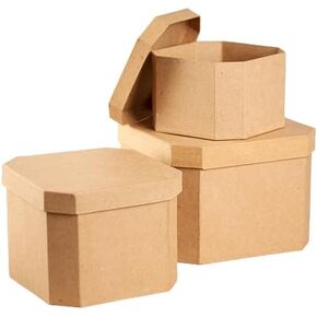 Paper Mache Square Craft Box Set - 3 Premade Papier Mache Cardboard Nested Square Shaped Boxes with Lids (8", 9" & 10") - Pefolded, no bending or folding needed! in Kuwait