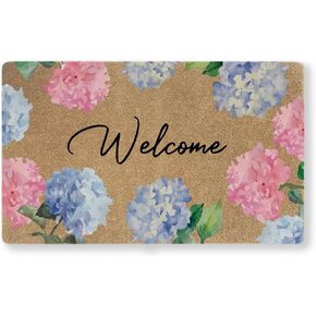 Floral Welcome Door Mat 30x17 Inch, Hydrangea Faux Coir Doormat, Non-Slip Indoor Outdoor Entryway Rug, Spring Flower Front Porch Mat, Dirt Trapping Welcome Mat for Home Patio Apartment Gift in Kuwait