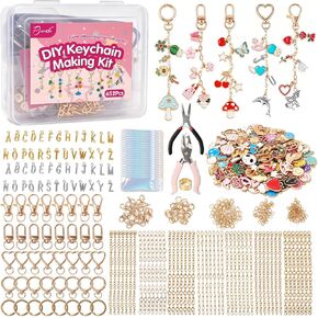 Pjordo 652Pcs Keychain Making Kit, Gold Silver Bag Charm Kit, DIY Keychain Kit Includes 334 Charms 35 Extender Chain 24 Key Chain Clips & 1 Puncher, DIY Jewelry Making Kit for Keychain, Bag & Bracelet in Saudi Arabia