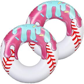 2 Pcs Ice Cream Drip Baseball Pool Floats 42.5 Inch Inflatable Swim Rings Summer Beach Pool Toys for Adult Ice Cream Baseball Party Themed Birthday Bridal Shower Party Supplies in Kuwait