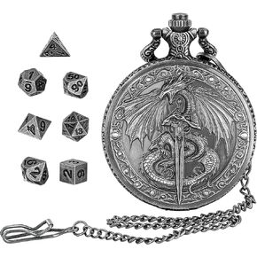 GEAoffice DND Dice Set with Vintage Dragon Pocket Watch Case, Solid Metal Tiny Dice for Tabletop Role Playing Games, Fantasy RPG Gaming & Math Games, Unique DND Gift for Men/Women in Saudi Arabia