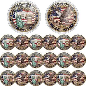 Kenning 24 Pack 1776-2026 250th Independence Anniversary Challenge Coins, Patriotic Collectible Set for 4th of July, Memorial Day Gifts for Veterans Men Women in Kuwait