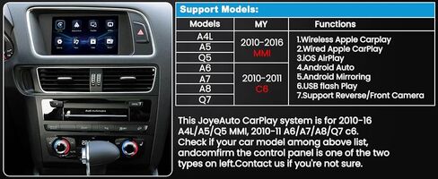 جهاز فك الترميز اللاسلكي Carplay Android Auto التحديثي لأودي 2010-16 A4L/A5/Q5 MMI & 2010-11 A6/A7/A8/Q7 c6Wireless CarPlay OEM ترقية دعم مرآة وصلة الكاميرا USB التحكم في عجلة القيادة WZAU-5 in Kuwait
