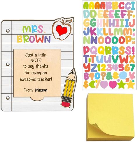 Personalized Teacher Sticky Note Holder, Custom Name Apple Pencil Self-Stick Note Pad Holders and Vinyl Letters Stickers Alphabet Sheet, Thank You Appreciation Keepsake Gifts for Teacher from Student in Kuwait