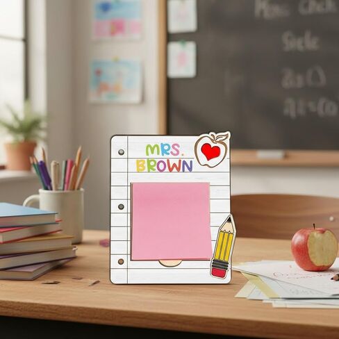 Personalized Teacher Sticky Note Holder, Custom Name Apple Pencil Self-Stick Note Pad Holders and Vinyl Letters Stickers Alphabet Sheet, Thank You Appreciation Keepsake Gifts for Teacher from Student in Kuwait