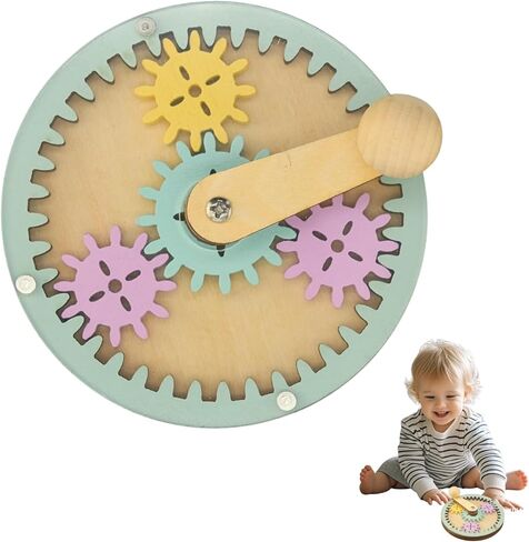 Montessori Wooden Colorful Busy Board DIY Hand Crank Gear Accessory -Toys for Toddler's Early Education- Sensory Board Materials for Kids-Activity Fidget Parts for Fine Mortor Skills in Kuwait