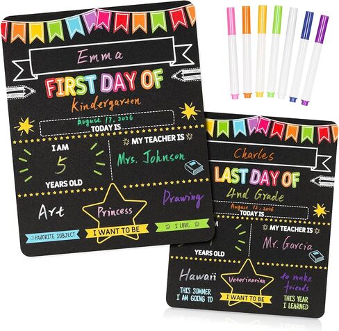 First and Last Day of School Sign - 11x14 Double-Sided Non-Glare Chalkboard with 7 Chalk Markers - Photo Prop Keepsake Gift for Kids Preschool Kindergarten 1st-12th Grade Back to School in Kuwait