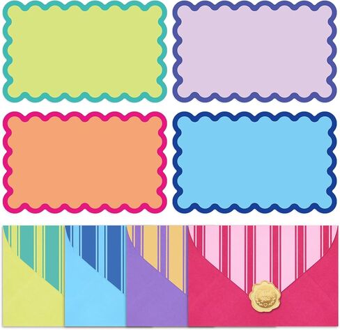 Whaline 60Pcs Flat Blank Notes with Envelopes Scalloped Stationery Set 4 Colors Non Folding Double-Sided Note Cards Blank Index Cards for Baby Shower Birthday Wedding, 5.6 x 3.5 Inch in Kuwait