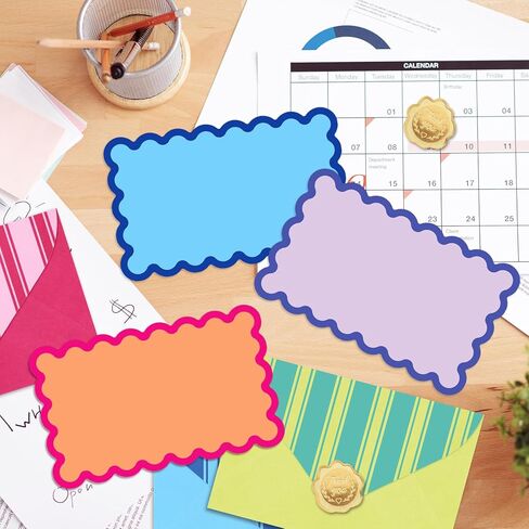 Whaline 60Pcs Flat Blank Notes with Envelopes Scalloped Stationery Set 4 Colors Non Folding Double-Sided Note Cards Blank Index Cards for Baby Shower Birthday Wedding, 5.6 x 3.5 Inch in Kuwait