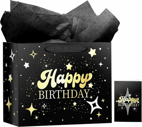 motigiftie 13 "حقيبة هدية عيد ميلاد سعيد الوردي مع المناديل الورقية وبطاقة المعايدة للحزب، حقيبة هدية عيد ميلاد سعيد للرجال والنساء، أكياس هدية ختم الساخنة in Kuwait