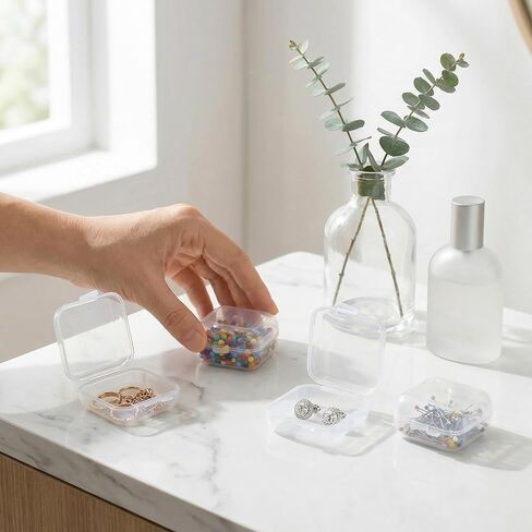 HINZIC 4pcs Clear Plastic Ear Plug Cases, Mini Thicken Storage Cases Boxes for Jewelry, Small Portable Square Storage Box Organizer for Jewelry Bead Necklace Bracelet Storing in Kuwait