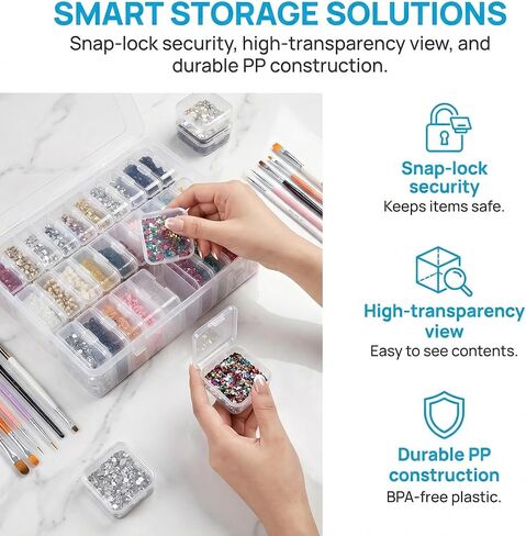 Huacan 30 Grid Diamond Painting Storage Containers, Transparent Bead Organizer Stackable Plastic Storage Boxes for DIY Crafts, Jewelry, Fuse Beads Accessories in Kuwait