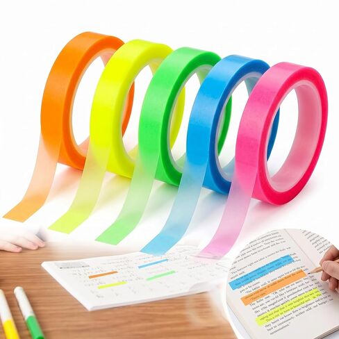 5 Rolls Highlighter Tape, Transparent Colored Removable Annotation Tape, Fluorescent Neon Marking Sticker for Books, Reading, Teachers, Students, Office Supplies in Kuwait