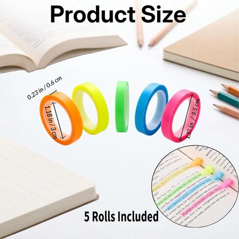 5 Rolls Highlighter Tape, Transparent Colored Removable Annotation Tape, Fluorescent Neon Marking Sticker for Books, Reading, Teachers, Students, Office Supplies in Kuwait
