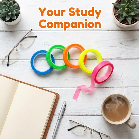 5 Rolls Highlighter Tape, Transparent Colored Removable Annotation Tape, Fluorescent Neon Marking Sticker for Books, Reading, Teachers, Students, Office Supplies in Kuwait