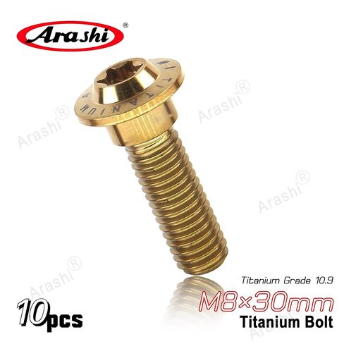 Arashi Mounting Bolts for Brake Discs Rotors M8 x 30mm x 1.25 mm Pitch Titanium Alloy Tapered Torx Screws Hex Allen Socket Head Gold Motorcycle Accessories Parts Pack of 10 in Kuwait