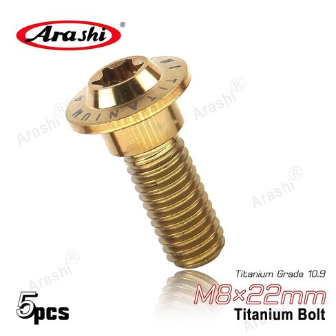 Arashi 5 قطع M8x22mm سبائك التيتانيوم الخلفية قرص الفرامل الدوار تصاعد مسامير ل GSXR 600 750 1000 1300 Hayabusa SV 650 1000، YZF R1 R6 R7 MT07 FZ07 MT09 FZ09، NC700 S X، G310GS ABS، ذهبي in Kuwait