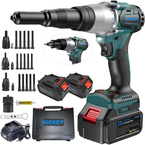 uioxcv Cordless Rivet Tool, 2-in-1 Electric Rivet Nut Gun for Rivets(1/8'', 5/32'', 3/16") & Rivet Nuts (1/4",5/16",3/8"), Automatic Blind Rivet in Saudi Arabia
