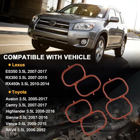 3PCS Upper Intake Manifold Plenum Gasket Set Compatible with Toyota Camry Avalon Highlander Sienna RAV4 for Lexus ES350 RX350 3.5L V6, Replaces 17176-0P020 17176-31040 17176-31090 in Kuwait