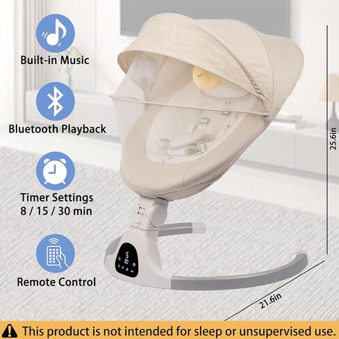Baby Swing for Infants to Toddler Portable Babies Swing Timing Function 5 Swing Speeds Bluetooth Touch Screen Music Speaker with 10 Preset Lullabies 5-Point Carabiner in Saudi Arabia