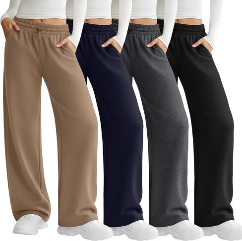 4 Pack Womens Wide Leg Sweatpants Elastic Waist Lounge Baggy Pants Straight Leg Soft Casual Joggers with Pockets in Saudi Arabia