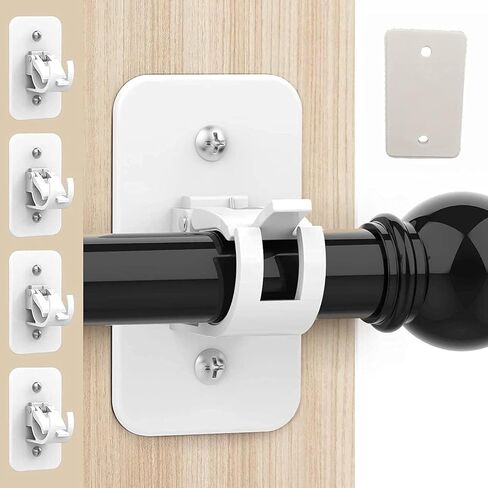 YICBOR 8pcs Self Adhesive Curtain Rod Bracket Holder, No Drill Fixing Rod Holder Curtain Pole Wall Brackets Towel Rod Hooks for Home Bathroom and Hotel Use in Saudi Arabia