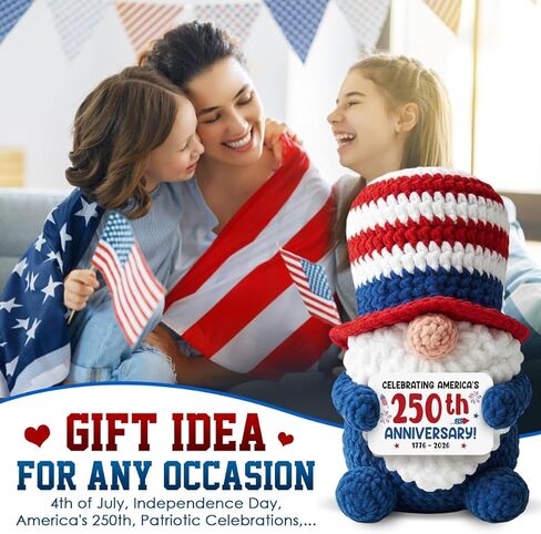 250th Anniversary USA Crochet - Gifts for Men Women Friends Brother Dad Grandpa, Celebrate America's Anniversary Crochet, 1776-2026 America Gnome Gift for Independence Day and 4th of July in Kuwait