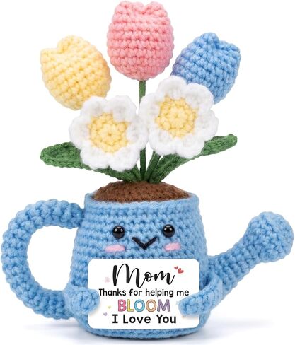 Birthday Gift for Mom 2026 - Unique Crochet Flower Pot, I Love You Mom Flower Crochet, Thank You for Helping Me Grow Gift, Stepmom Mother in Law Gifts from Daughter Son in Kuwait