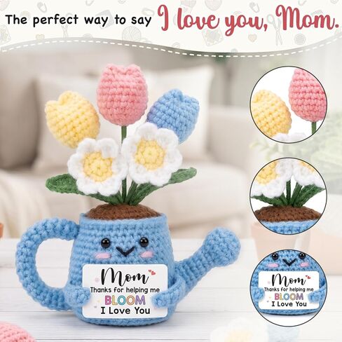 Birthday Gift for Mom 2026 - Unique Crochet Flower Pot, I Love You Mom Flower Crochet, Thank You for Helping Me Grow Gift, Stepmom Mother in Law Gifts from Daughter Son in Kuwait