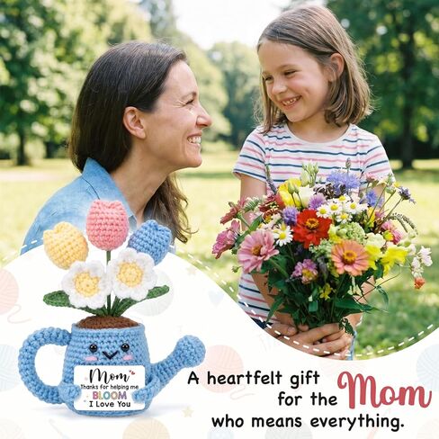 Birthday Gift for Mom 2026 - Unique Crochet Flower Pot, I Love You Mom Flower Crochet, Thank You for Helping Me Grow Gift, Stepmom Mother in Law Gifts from Daughter Son in Kuwait