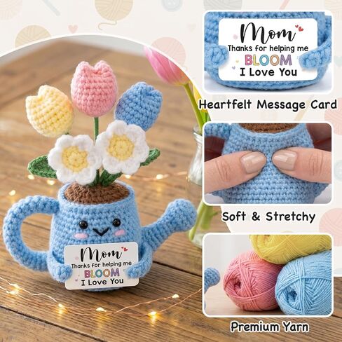 Birthday Gift for Mom 2026 - Unique Crochet Flower Pot, I Love You Mom Flower Crochet, Thank You for Helping Me Grow Gift, Stepmom Mother in Law Gifts from Daughter Son in Kuwait