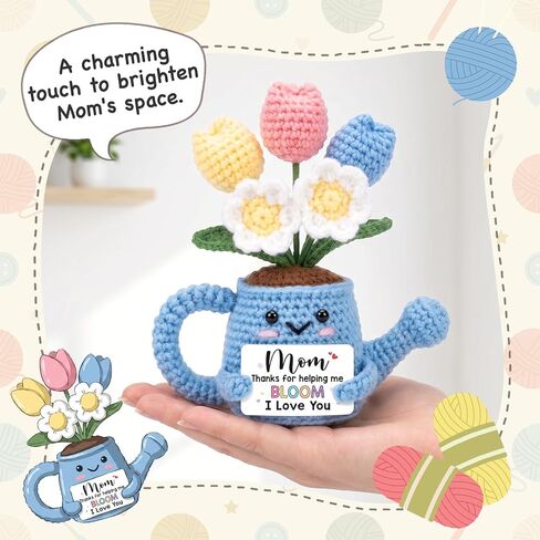 Birthday Gift for Mom 2026 - Unique Crochet Flower Pot, I Love You Mom Flower Crochet, Thank You for Helping Me Grow Gift, Stepmom Mother in Law Gifts from Daughter Son in Kuwait