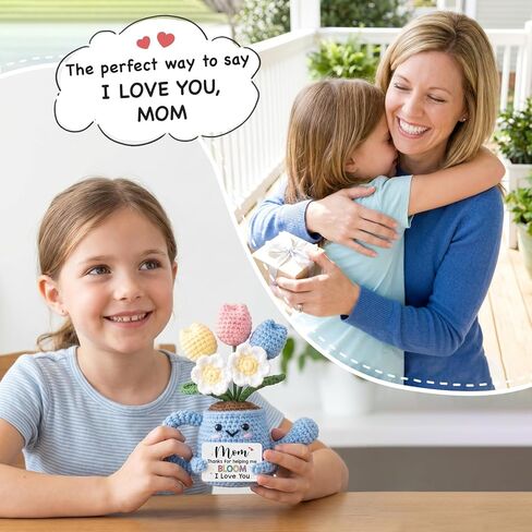 Birthday Gift for Mom 2026 - Unique Crochet Flower Pot, I Love You Mom Flower Crochet, Thank You for Helping Me Grow Gift, Stepmom Mother in Law Gifts from Daughter Son in Kuwait