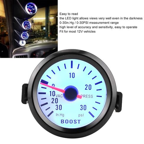 مقياس ضغط الفراغ العالمي Estink Turbo Boost 52 مم من 0 إلى 30 رطل لكل بوصة مربعة 12 فولت تيار مستمر، قرص LED أزرق، مقياس مؤشر بلاستيكي لمحركات السيارات، سهل القراءة والتركيب السريع in Kuwait
